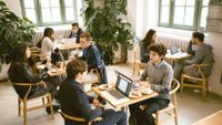 Minerva college students take class from a cafe in Berlin, Germany.