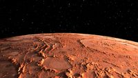 A digital illustration of the surface of mars from space