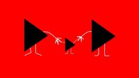Red graphic with a family of video play button cartoon characters