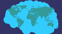 Illio of a blue brain with a world map inside it
