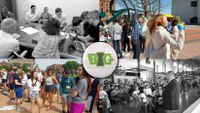 A collage of four photos of students and staff at Iowa BIG High School around campus