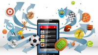 Illustration of a smartphone with sports icons streaming out.