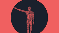 Person composed of gears with right arm outstretched