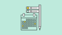 Graphic of calendar, pen, and other planning tools