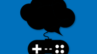 An illustration of a quotation bubble connected to a game controller.