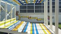 An outdoor stage at the author’s school