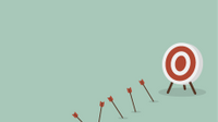 Illustration of a target with arrows that have missed the mark on the ground below.