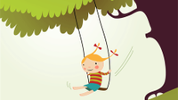 Little girl on swing in tree