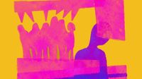 Graphic of a student looking down with a group of students standing behind.