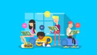 Illustration of kids reading from books.