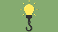 Illo of yellow lightbulb with a hook hanging under the base
