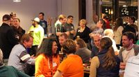 Many educators at a meet-and-greet for happy hour and dinner