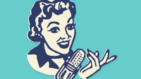 Illo of a woman in front of a microphone