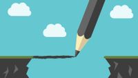 illustration of a pencil drawing a line between two cliffs