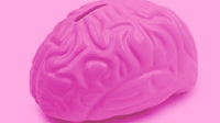 A photo of a brain coin bank.