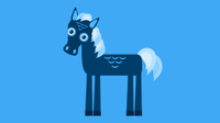 An illustration of a dark blue horse with black hooves and white mane mixed with hues of light blue. The horse is against a baby blue backdrop.