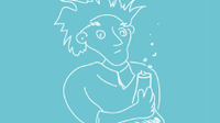 Line drawing of a stereotypical scientist