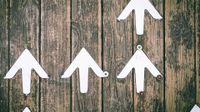 white graphic arrows on a series of wooden boards