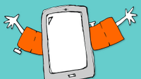 illustration of a personified tablet computer wearing swim floaties