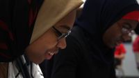 A close up shot of two students.