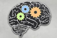 An illustration of a brain with gears moving inside of it