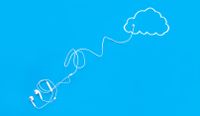 Photo illustration of earbuds plugged into cloud