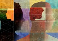 Illustration concept comparing men in profile