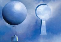NEW CROP: Illustration concept showing a hot air balloon floating toward a keyhole