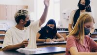 High school student raises his hand in science class