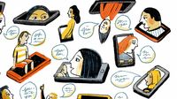 Illustration of people speaking out of their cell phones