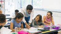 Teacher and students in middle school classroom