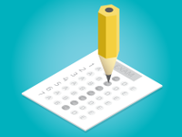 An illustration of a pencil filling in a multiple choice exam.