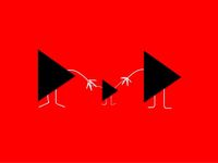 Red graphic with a family of video play button cartoon characters