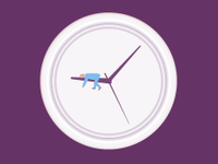 An illustration of a clock, with a person sleeping on the minute hand.
