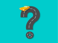 An illustration of a question mark with a car driving around the top curve.