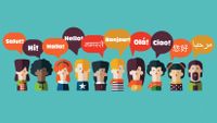 illustration of ten people with speech bubbles above their heads with the word hello in many different languages