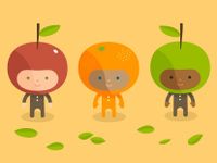 Illustration of children dressed as apples and oranges