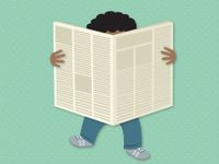 Illustration of a young boy reading a newspaper.