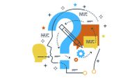 Illustration showing the outline of a human head with a question mark and other icons symbolizing thinking