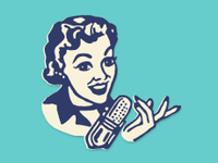 Illo of a woman in front of a microphone