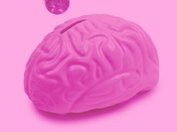 A photo of a brain coin bank.