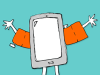 illustration of a personified tablet computer wearing swim floaties