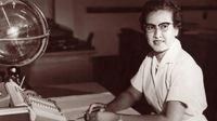 Katherine Johnson, NASA research mathematician, at her desk in 1962.