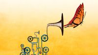 Illustration of gears powering a megaphone with a butterfly coming out of it