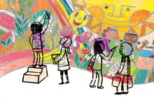 Illustration of children painting a mural