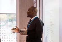 Teacher gives presentation in classroom 