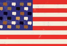 Illustration of American flag with BIPOC chat bubbles