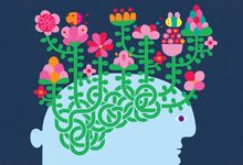 Flowers growing from head. 