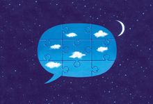 Illustration of a puzzle conversation bubble filled with clouds in the night sky