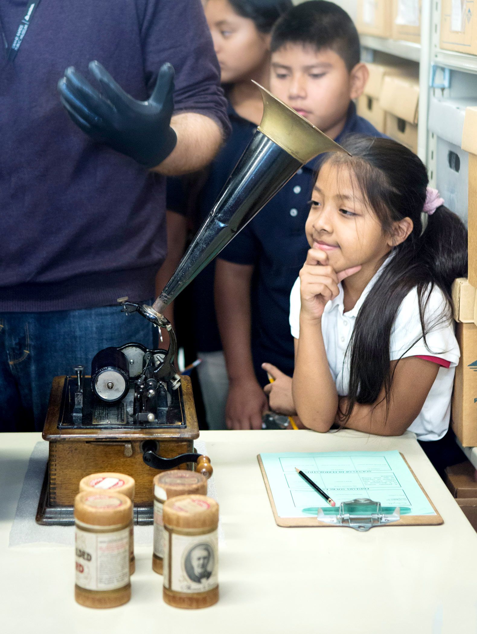 On a tour of the archives, museum educators explain the history and importance behind the Edison phonograph, invented by Thomas Edison.